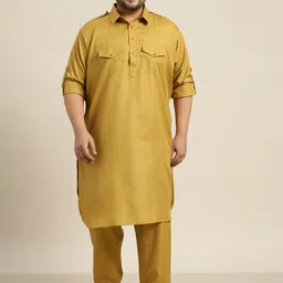 SOJANYA PLUS Men Mustard Yellow Pathani Kurta with Trousers-54