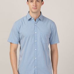 MERCHANT MARINE Men Blue Classic Slim Fit Micro Checked Casual Shirt-image-102