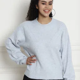NoBarr Self Design Ribbed Round Neck Long Sleeves Acrylic Pullover-19