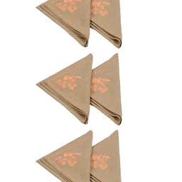 Perenne Design Beige & Orange 6 Pieces Floral Embroidered Square Silk Table Napkins-8