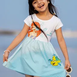 Nap Chief Girls Disney Princess Ariel Printed Relaxed Fit Pure Cotton Fit & Flare Dress-image-14
