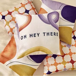 Home Centre Vera Swirls 5 Pieces White & Orange Geometric Square Cushion Covers-8