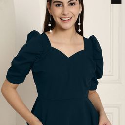 Metronaut Women's Pack of 2 Sweetheart Neck Puff Sleeve Peplum Top-56