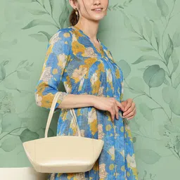 Janasya Floral Printed Gathered Detail Chiffon A-Line Midi Dress-image-64