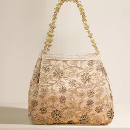 Metro Gold-Toned Floral Structured Handheld Bag with Applique-24