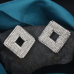 StyleCast Silver-Plated Rhinestone Studded Square Shaped Studs-image-48