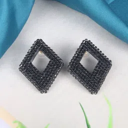 StyleCast Brass-Plated Rhinestone Studded Diamond Shaped Studs-picture-28