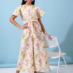 Tokyo Talkies White Floral Printed Waist Tie-Up Basic Jumpsuit-picture-28