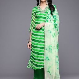 Varanga Leheriya Printed Sequinned Kurta With Trousers & Dupatta-20