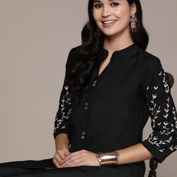 Readiprint Fashions Women Floral Embroidered Regular Thread Work Pure Silk Kurta with Palazzos-23