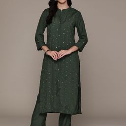 Readiprint Fashions Embroidered Regular Mirror Work Pure Silk Kurta with Trousers-picture-26