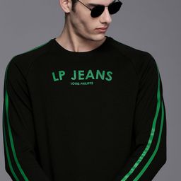 Louis Philippe Jeans Men Black & Green Brand logo Printed Round Neck  Sweatshirt-image-4