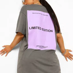 Boohoo Limited Edition Back Printed Drop-Shoulder Sleeves Pure Cotton Oversized  T-shirt-image-83