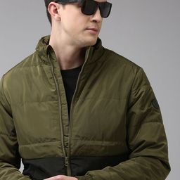 U S Polo Assn Men Olive Green And Navy Blue Colourblocked Puffer Jacket-image-63