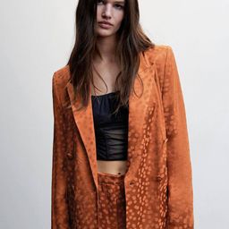 MANGO Women Geometric Print Satin Single-Breasted Smart Casual Blazer-picture-41
