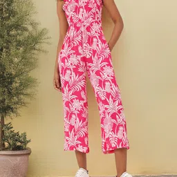DressBerry Getaway Printed Ruched Shoulder Straps Smocked Jumpsuit-picture-36