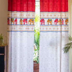URBAN SPACE Red & White 2 Pieces Ethnic Motifs Cotton Door Curtains-image-79
