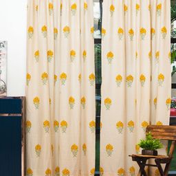 URBAN SPACE 2 Pcs White & Yellow Ethnic Motifs Cotton Door Curtain-picture-12