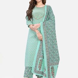 Vbuyz Women Turquoise Blue Ethnic Motifs Printed Panelled Kurta with Trousers & With Dupatta-picture-49