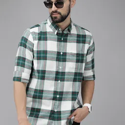 THE BEAR HOUSE Men Green Pure 8Checked Slim Fit Flannel Casual Shirt-image-60