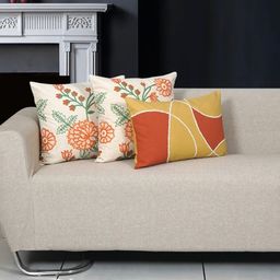 Ode & Cleo White & Orange 3 Pieces Embroidered Pure Cotton Square Cushion Covers-39