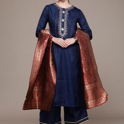 Anouk Women Ethnic Motifs Yoke Design Regular Sequinned Kurta with Trousers & Dupatta-image-126