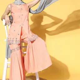 Inddus Women Solid Silk Blend Ethereal Embroidery Kurta Set-image-11