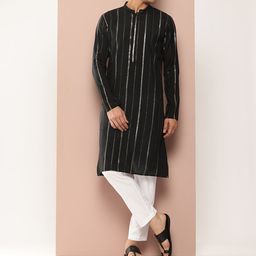 See Designs Embroidered Sequinned Chanderi Silk Kurta with Pyjamas-picture-36