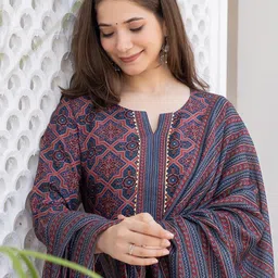 KALINI Ethnic Motifs Printed Regular Gotta Patti Straight Kurta with Trousers & Dupatta-picture-7
