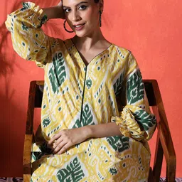 Sangria Ethnic Motifs Printed V-Neck Pure Cotton Straight Kurta & Trousers-picture-9