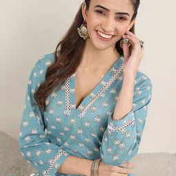 Libas Floral Printed Mandarin Collar Pure Cotton Straight Kurta-image-11
