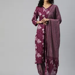 Readiprint Fashion Floral Printed Thread Work Pure Cotton Kurta with Salwar & Dupatta-57