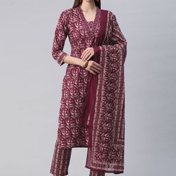 Readiprint Fashions Floral Printed Thread Work Pure Cotton Kurta with Trousers & Dupatta-picture-24