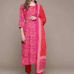 Readiprint Fashions Floral Printed Pure Cotton Kurta With Trousers & Dupatta-18
