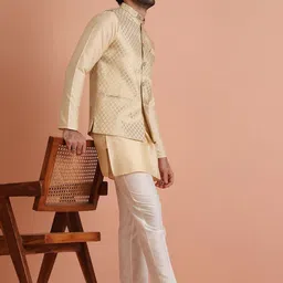 KISAH Men Woven Design Regular Fit Ethnic Motifs Kurta Nehru Jacket Trouser Set-13