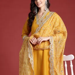 Indo Era Ethnic Motifs Yoke Design Zari Kurta With Trousers & Dupatta-picture-15
