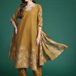 Indo Era Floral Embroidered Pure Cotton Kurta with Trousers & Dupatta-picture-20
