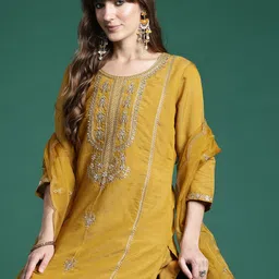 Indo Era Ethnic Motifs Embroidered Regular Gotta Patti Kurta with Trousers & Dupatta-49