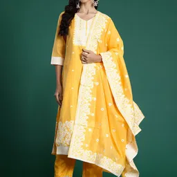 Indo Era Woven Design Jacquard Chanderi Silk Kurta With Trousers & Dupatta-picture-9