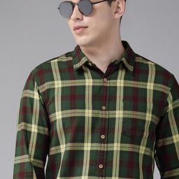 BEAT LONDON by PEPE JEANS Men Green Checked Pure Cotton Casual Shirt-image-10