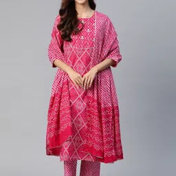 Yuris Women Pink Ethnic Motifs Yoke Design Regular Gotta Patti Pure Cotton Kurta with Trousers & With-picture-6