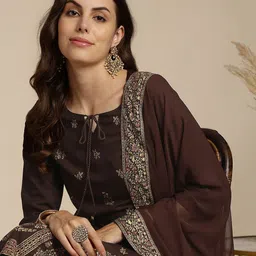 Anouk Ethnic Motifs Printed Straight Kurta With Trousers & Dupatta-10
