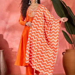 Moda Rapido Women Floral Embroidered Kurta with Trousers & Dupatta-picture-56