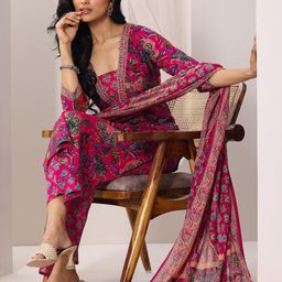 Libas Women Floral Printed Regular Sequinned Kurta with Trousers & With Dupatta-2