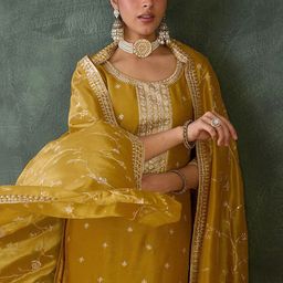 Indo Era Women Embroidered Regular Sequinned Kurta with Trousers & Dupatta-picture-11