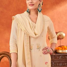 Saanjh Women Embroidered Regular Thread Work Kurta with Trousers & With Dupatta-image-54