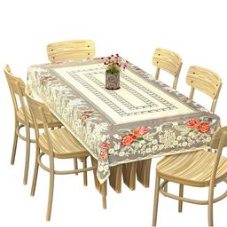 Kuber Industries Cream & Yellow Self-Design 6-Seater Rectangular Table Cover image 3