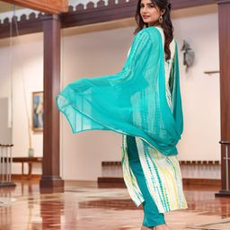 Aaghnya Abstract Printed Round Neck Straight Kurta With Trousers & Dupatta image 2