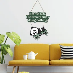 ArtVibes Green & White Lazy Panda Wooden Wall Hanging with Quotes for Home Decor-image-17