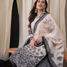 Anouk Women Floral Printed Regular Mirror Work Kurta with Trousers & With Dupatta image 4